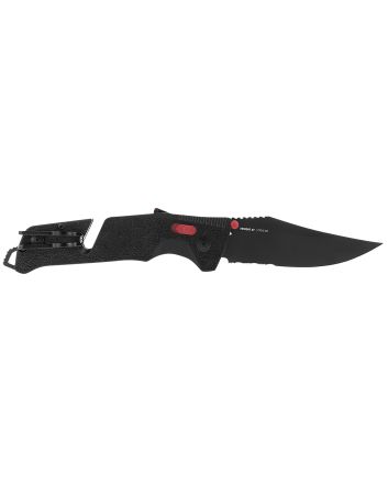 S.O.G SOG11120241 Trident AT 3.70" Folding Clip Point Part Serrated Black TiNi Cryo D2 Steel Blade/Black w/Red Accents GRN Handle Features Line Cutter/Glass Breaker