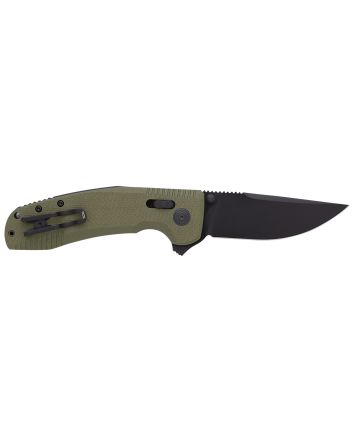 S.O.G SOG12380241 SOG-TAC XR 3.39" Folding Clip Point Plain Black TiNi Cryo D2 Steel Blade OD Green G10 Handle Includes Pocket Clip