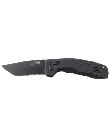 S.O.G SOG15380457 SOG-TAC Auto 3.43" Folding Tanto Part Serrated Black TiNi Cryo D2 Steel Blade Black Micro-Textured Anodized Aluminum Handle Includes Pocket Clip