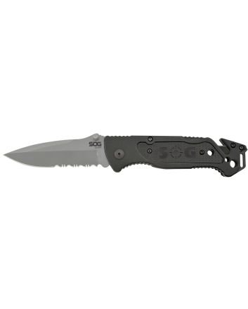 S.O.G SOG-FF24-CP Escape3.40" Folding Clip Point Part Serrated Bead Blasted 9Cr18MoV SS Blade Black Anodized Aluminum Handle Includes Belt Clip