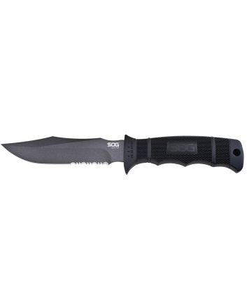 S.O.G SOGM37K Seal Pup4.75" Fixed Clip Point Part Serrated Powder Coated AUS-8A SS Blade Black w/Raised Diamond Pattern GRN Handle Includes Sheath