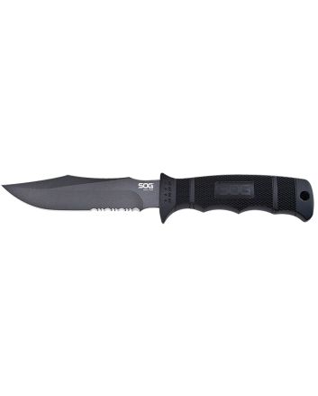 S.O.G SOGM37NCP Seal Pup4.75" Fixed Clip Point Part Serrated Powder Coated AUS-8A SS Blade Black w/Raised Diamond Pattern GRN Handle Includes Lanyard/Sheath