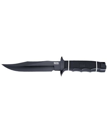 S.O.G SOGS10BK Tech Bowie6.40" Fixed Plain Clip Point Black Hardcased TiNi AUS8 SS Blade/ Black w/ White "SOG" Logo Kraton Handle