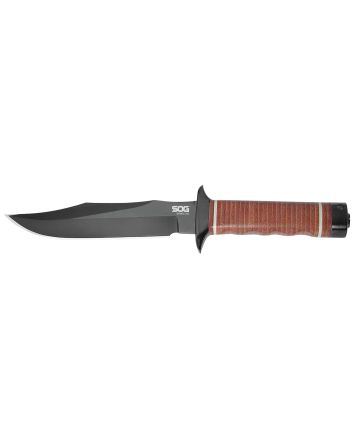 S.O.G SOGS1TL Bowie 2.0 6.40" Fixed Plain Clip Point Black Hardcased TiNi Full Tang AUS8 SS Blade/ Brown Stacked Leather Washers w/Cross Guard Handle