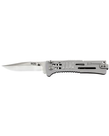 S.O.G SOG-SJ31-CP SlimJim3.18" Folding Clip Point Plain Satin AUS-8A SS Blade Bead Blasted 420 Stainless Steel Handle Includes Belt Clip