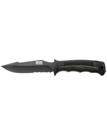 S.O.G SOGSS1003CP Seal Strike 4.90" Fixed Clip Point Part Serrated AUS-8A SS Blade Black Textured GRN/SS Handle Includes Belt Clip/Sheath