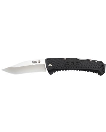 S.O.G SOG-TD1011-C Traction3.50" Folding Clip Point Plain Satin 5Cr13MoV SS Blade Black Textured GRN Handle Includes Pocket Clip