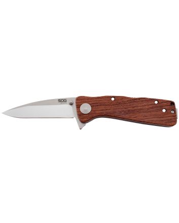 S.O.G SOGTWI17CP Twitch II 2.65" Folding Drop Point Plain Satin AUS-8A SS Blade Brown Rosewood Handle Includes Pocket Clip