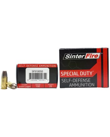SinterFire Inc SF9100SD Special Duty (SD)9mmLuger 100gr Lead Free Frangible Hollow Point 20 Per Box/10 Case