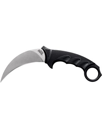 Cold Steel CS49KST Steel Tiger4.75" Fixed Plain Stone Washed Japanese AUS-8A SS Blade/Black w/Thumb Shelf &amp; Finger Ring Griv-Ex w/Overmold Kray-Ex Handle