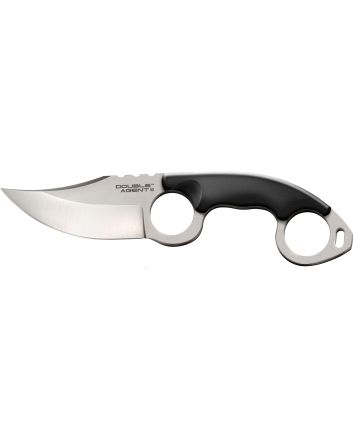 Cold Steel CS39FN Double Agent ll 3" Fixed Plain Satin AUS-8A SS Blade Black w/Double Ring Griv-Ex Handle Includes Bead Chain Lanyard/Sheath
