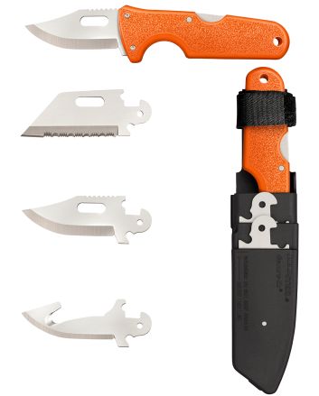 Cold Steel CS-40AL Click-N-Cut Hunter 2.50" Fixed Bowie/Gut Hook/Plain/Serrated Satin 420J2 SS Blade/Orange ABS Handle