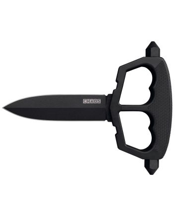 Cold Steel CS80NT3 Chaos Push Knife 5" Fixed Plain Black Matte Powder Coat SK-5 Steel Blade/ Black w/D-Guard Handle Griv-Ex w/Overmold Kray-Ex Handle Includes Belt Loop/Sheath