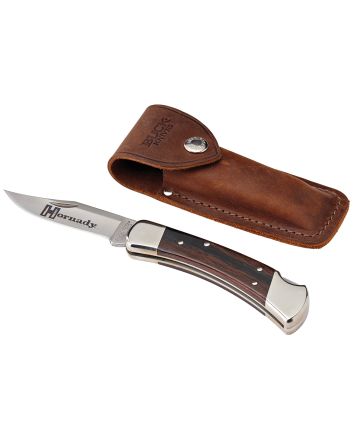 Hornady 99126 Buck 110 Folding Plain 420 Stainless Steel Blade Brown Macassar Ebony Dymondwood w Nickel Plated Bolsters Handle