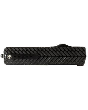 Templar Knife SAHBG32 Premium LWSmall 3" OTF Drop Point Plain Black Oxide Stonewashed D2 Steel Blade, 4.50" Black Herringbone Aluminum Handle