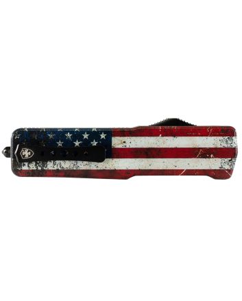 Templar Knife MAUS321 Premium LW US Flag Slim 3.25" OTF Drop Point Plain Black Oxide Stonewashed D2 Steel Blade, 5" US Flag Aluminum Handle