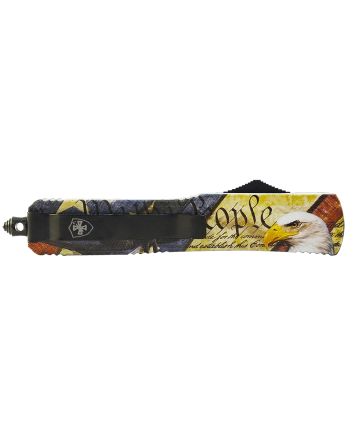 Templar Knife MZEG321 Premium Weighted Eagle Slim 3.16" OTF Drop Point Plain Black Oxide Stonewashed D2 Steel Blade, 4.93" Eagle w/"We The People" Aluminum Zinc Alloy Handle