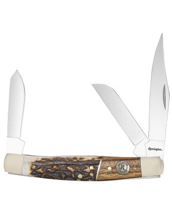 Remington Accessories 15653 Guide Stockman Folding Stainless Steel Blade Brown/White/Silver w/Remington Shield Stag Bone/Nickle Handle