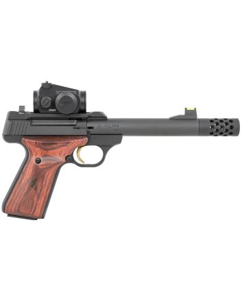 Browning 051580490 Buck Mark Hunter 22 LR 10+1 5.90" Bull/Threaded/Muzzle Brake Barrel, Matte Black Serrated Steel Slide &amp; Aluminum Frame Laminate Cocobolo Grips, Vortex Crossfire Red Dot