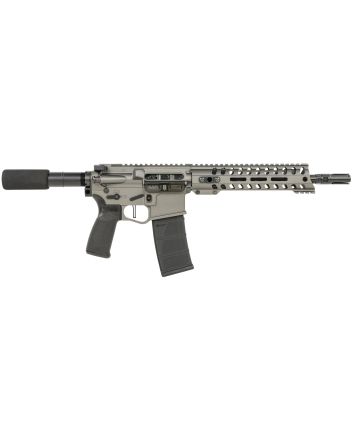 Patriot Ordnance Factory 01802 Minuteman Direct Impingement 5.56x45mm NATO Caliber with 10.50" Barrel, 30+1 Capacity, Tungsten Metal Finish, Buffer Tube Stock &amp; Black MFT Grip Right Hand