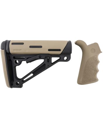 Hogue 15356 OverMolded Collapsible Buttstock Black Synthetic Flat Dark Earth OverMolded Rubber &amp; Flat Dark Earth Rubber Finger Grooved Grip for AR-15, M16 with Mil-Spec Buffer Tube (Tube Not Included)