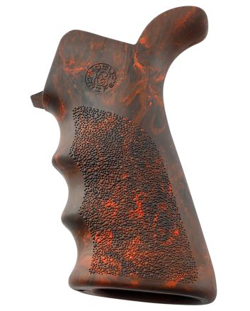 Hogue 15421 OverMolded Beavertail made of Rubber with Red Lava Finish, Cobblestone Texture &amp; Finger Grooves for AR-15, M16