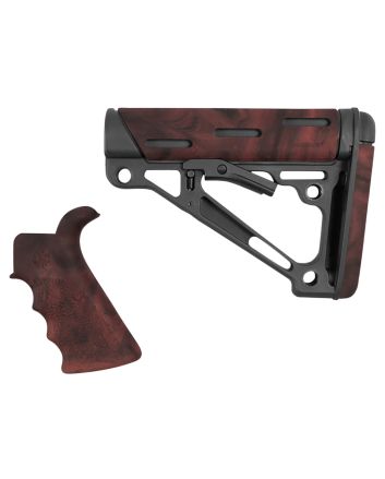 Hogue 15456 OverMolded Collapsible Buttstock Black Synthetic Red Lava OverMolded Rubber &amp; Red Lava Rubber Finger Grooved Grip for AR-15, M16 with Mil-Spec Buffer Tube (Tube Not Included)