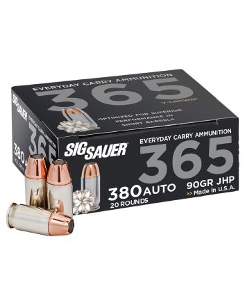 Sig Sauer E380A136520 Elite Performance 365 380ACP 90gr V-Crown Jacketed Hollow Point 20 Per Box/10 Case