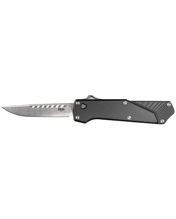 Southern Grind SG12030020 Arachnid3.20" OTF Drop Point Plain Satin PVD Coated S35VN SS Blade, Black Aluminum Handle Features Blood Groove on Blade