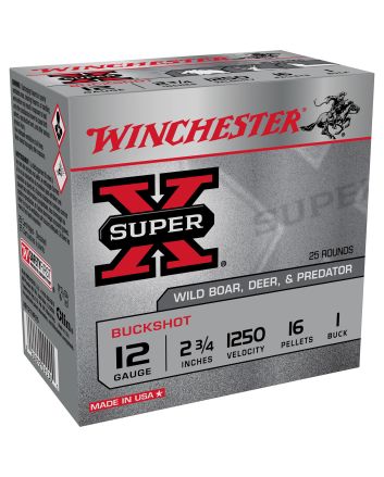 Winchester Ammo XB121VP25 Super X12Gauge 2.75" 16Pellets 1Buck Shot 25 Per Box/10 Case *Value Pack