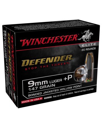 Winchester Ammo S9MMPDB2 Defender9mmLuger+P 147gr Bonded Jacket Hollow Point 20 Per Box/10 Case