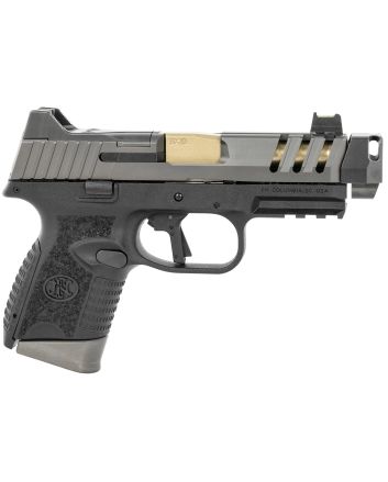 FN 66101350 509 CC Edge 9mm Luger 10+1 (3) 4.20" Threaded Gold Barrel, Black Frame, Graphite Optic &amp; Lightening Cut Slide, Optic Height Fiber Optic Sights, Compensator (No Manual)