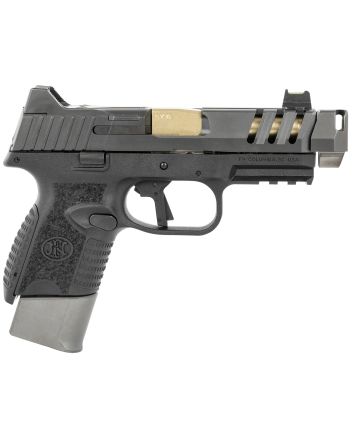 FN 66101347 509 CC Edge 9mm Luger 12+1/15+1 (2) 4.20" Threaded Gold Barrel, Black Frame, Graphite Optic &amp; Lightening Cut Slide, Optic Height Fiber Optic Sights, Compensator (No Manual)