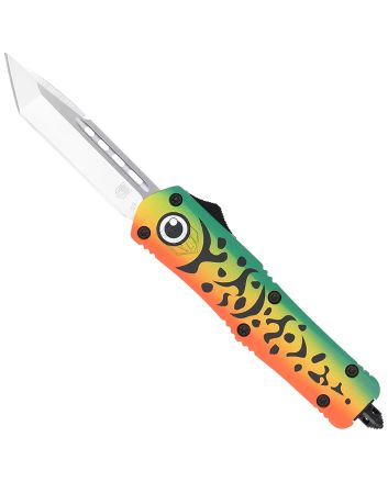 CobraTec Knives MFLGNFS3TNS FS-3 Fishing Lure Medium 3" OTF Tanto Plain Satin D2 Steel Blade, 4.50" Green Fishing Lure Aluminum Cerakoted Handle