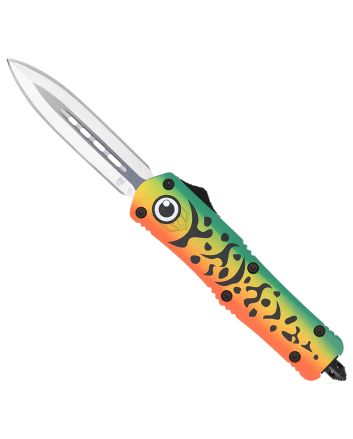CobraTec Knives MFLGNFS3DAGNS FS-3 Fishing Lure Medium 3" OTF Dagger Plain Satin D2 Steel Blade, 4.50" Green Fishing Lure Aluminum Cerakoted Handle