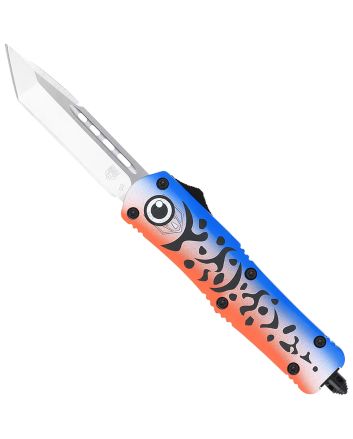 CobraTec Knives MFLBLUFS3TNS FS-3 Fishing Lure Medium 3" OTF Tanto Plain Satin D2 Steel Blade, 4.50" Blue Fishing Lure Aluminum Cerakoted Handle