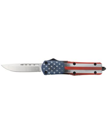 CobraTec Knives MCUSAFS3DNS FS-3 American Flag Medium 3" OTF Drop Point Plain Satin D2 Steel Blade, 5" US Flag Aluminum Cerakoted Handle