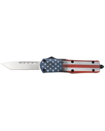 CobraTec Knives MCUSAFS3TNS FS-3 American Flag Medium 3" OTF Tanto Plain Satin D2 Steel Blade, 5" US Flag Aluminum Cerakoted Handle