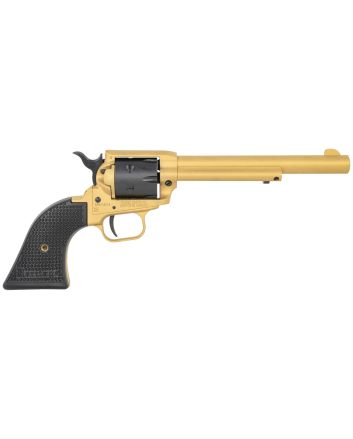 Heritage Mfg RR22S6 Rough Rider22 LR 6 6.50", Gold Cerakote Barrel, Black Satin Cylinder, Gold Cerakote Steel Frame, Black Polymer Grips Features Black Accents