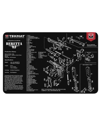 TekMat TEKR17BER92 Beretta 92 Cleaning Mat Black/White Rubber 11"x17" Beretta 92 Parts Diagram
