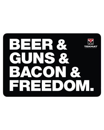 TekMat TEKR17BGBFCleaning Mat Black/White Rubber 11"x17" "Beer &amp; Guns &amp; Bacon &amp; Freedom"