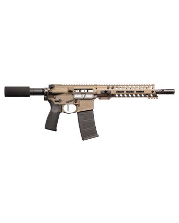 Patriot Ordnance Factory 01803 Minuteman DI 5.56x45mm 30+1 10.50" Nitride Treated Chrome Moly Barrel, 9" M-LOK Handguard, Patriot Brown Cerakote Receiver, Black Synthetic Buffer Tube, Black MFT Grips
