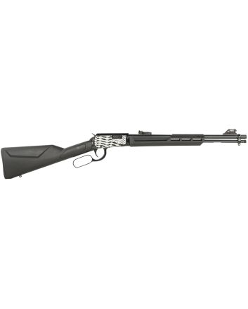 Rossi RL22181SYEN11 Rio BravoLever Action 22 LR 15+1 18" Round Barrel, Black, Polished US Flag Engraved Rec, Synthetic Stock, Fiber Optic Sights