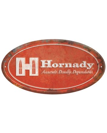 Hornady 99144 Oval Sign Rustic Red White Aluminum 12" x 18"