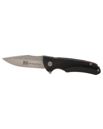 Hornady 99143 Folding Plain Satin w Laser Engraved Logo 420HC SS Blade Black GFN Handle Includes Pocket Clip