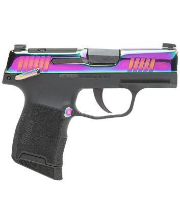 Sig Sauer 365380RBTMS P365Micro-Compact 380 ACP 10+1 3.10" Black Carbon Steel Barrel, Rainbow Titanium Optic Ready/Serrated Slide, Black Steel Frame w/Rainbow Accents, Black Polymer Grips