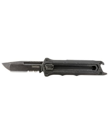 Kershaw 1195 Interstellar2.70" OTF Tanto Part Serrated Black Oxide Blackwash 8Cr13MoV SS Blade, Black Textured w/Bottle Opener Glass-Filled Nylon Handle, Includes Pocket Clip
