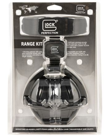Glock AP60220 Range Kit25 dB Padded Headband Adjustable Ear Muff, Clear Poly-Carbonate Shooter/Safety Glasses, 32 dB Foam Ear Plugs, Includes Cloth Pouch &amp; Ear Plug Case