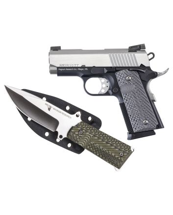 Kahr Arms DE1911UTTK Desert Eagle 1911 U w/1911 Knife 45 ACP 6+1 3" Stainless Serrated Slide, Two-Tone w/Black Finish Aluminum Frame w/Beavertail, Black/Gray G10 Grips