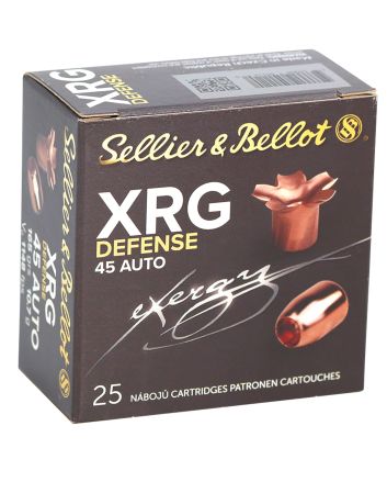 Sellier &amp; Bellot SB45XA XRG Defense 45ACP 165gr Solid Copper Hollow Point 25 Per Box/40 Case